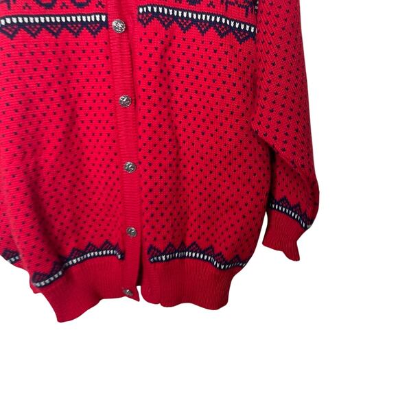 Dale of Norway Vintage Red Navy Fair Isle 100 Pure Wool Knit Cardigan Sweater XL - Picture 6 of 7